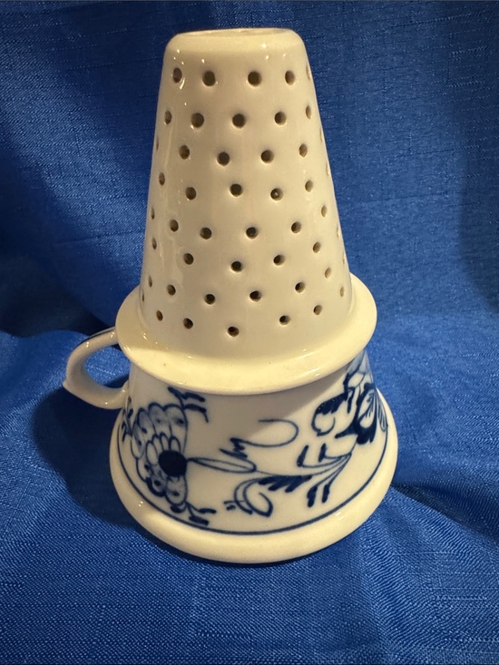 Other - Vintage Porcelain Strainer / Funnel - White with Cobalt Blue Floral Motif